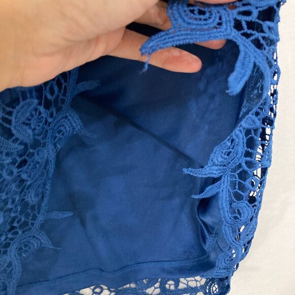 Philosophy sz XXL Blue Crew Neck Lace Layered Stretch Short Sleeve Top Romantic - Picture 7 of 10